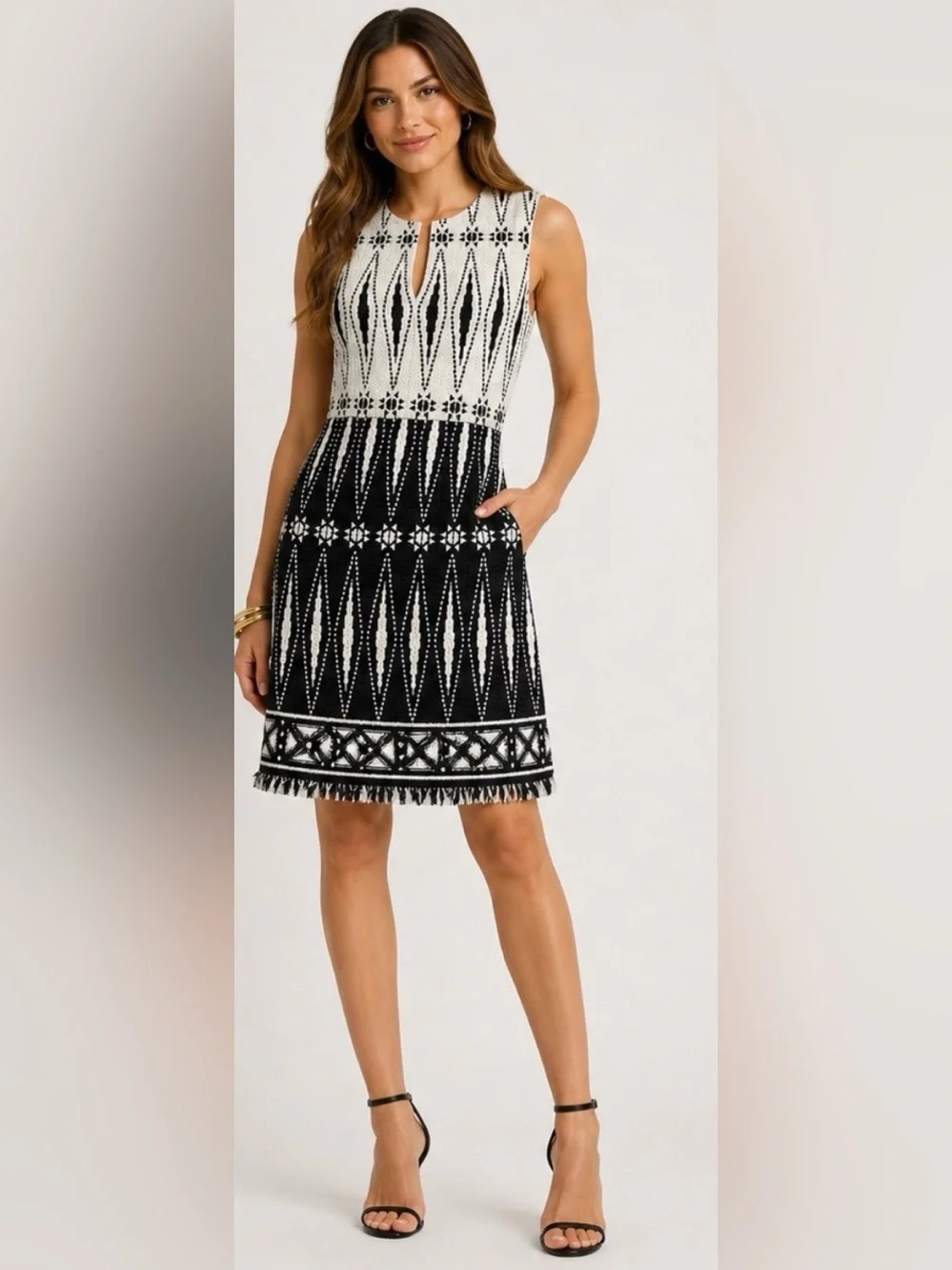 Tory Burch Black and White Sleeveless Knit Mini Dress